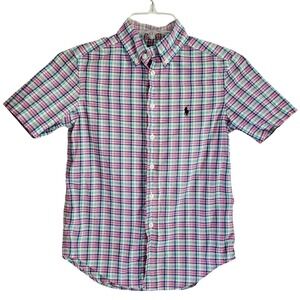 Ralph Lauren Boys Short Sleeve Plaid Button Down Shirt‎ - Size S (8) Preppy